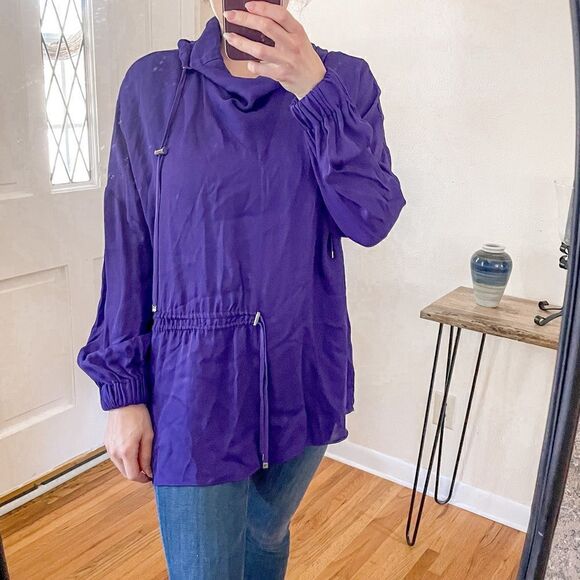 Tibi Viscose Drawstring Hoodie Pullover Purple M - Picture 2 of 9